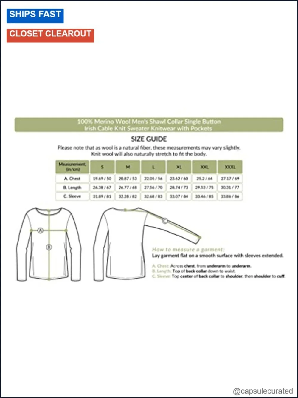 100% Merino Wool Men's Shawl Collar Single Button Irish Cable Knit Sweater with